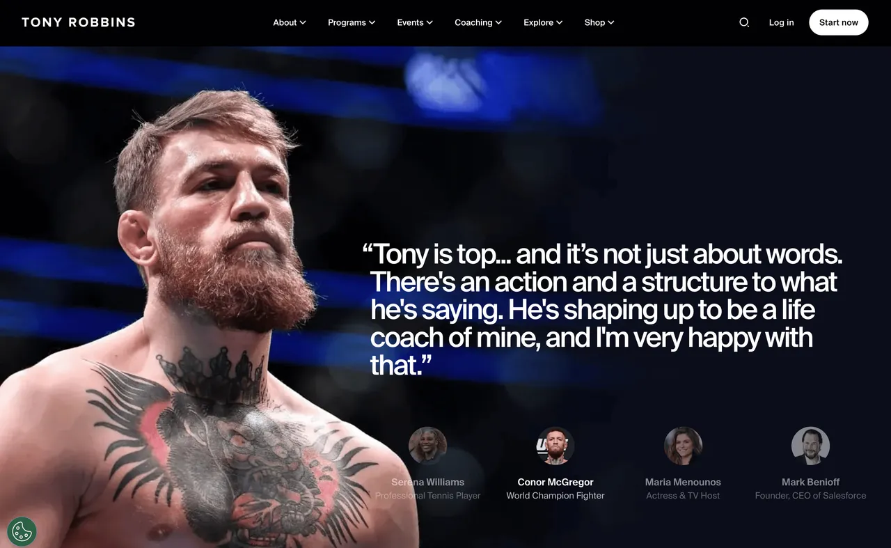 Brand example from Tony Robbins showcasing social proof